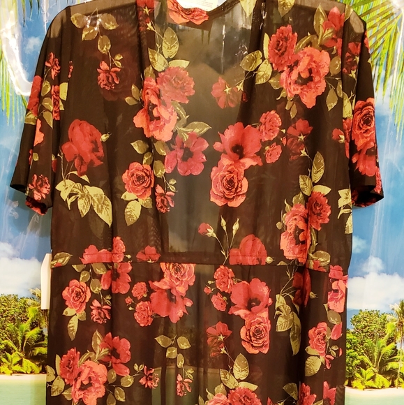 Short sleeve rose pattern plus size 2x duster - Picture 3 of 5